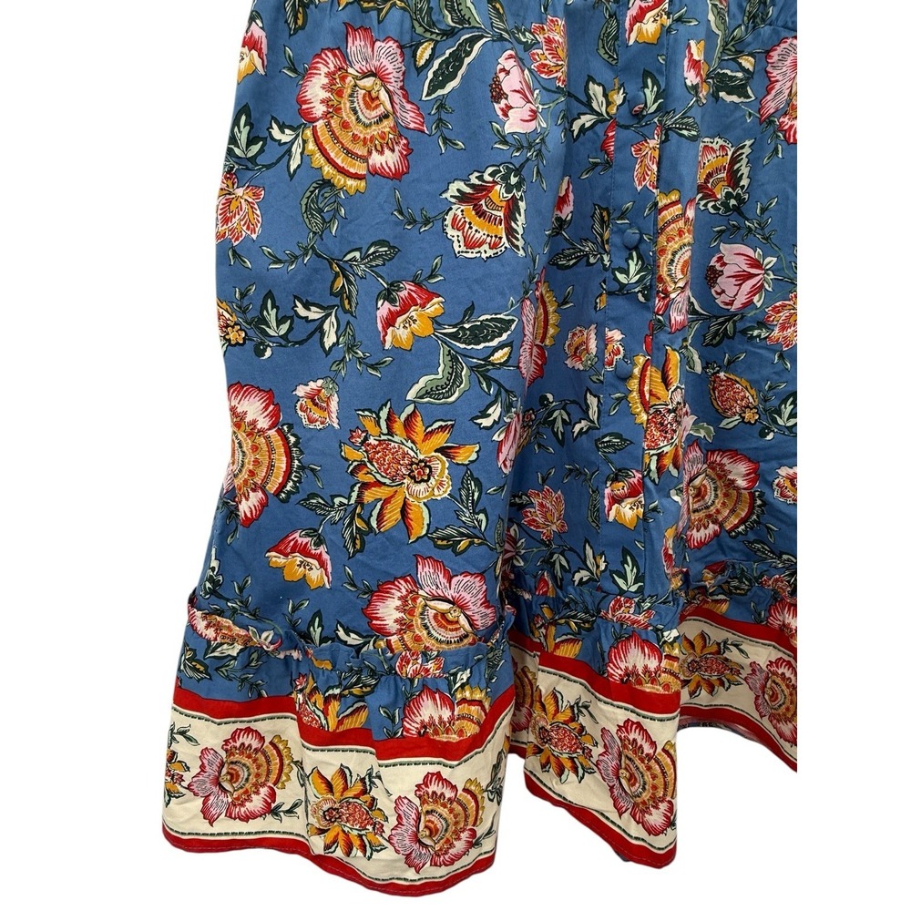 Joie Women Sz 16 Floral Puff Sleeve Dress Boho Blue Button Front Pockets Shift - Picture 9 of 12